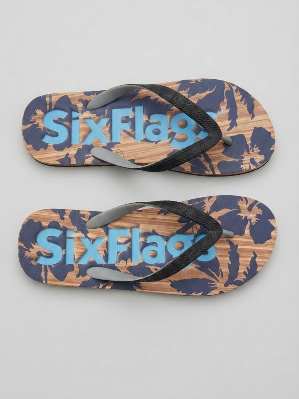 Six Flags Men's Navy Floral Flip-Flops